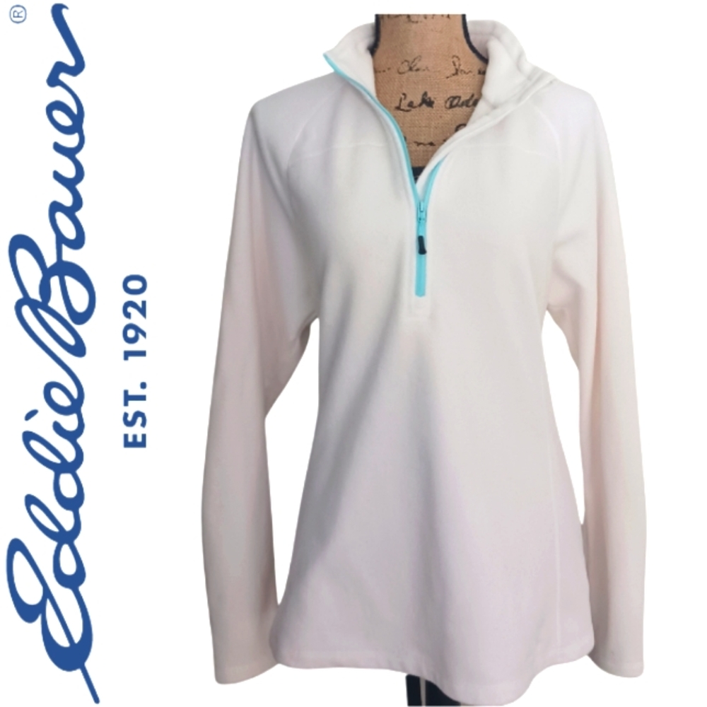 Eddie Bauer Women's White Quarter Zip Fleece Size XL